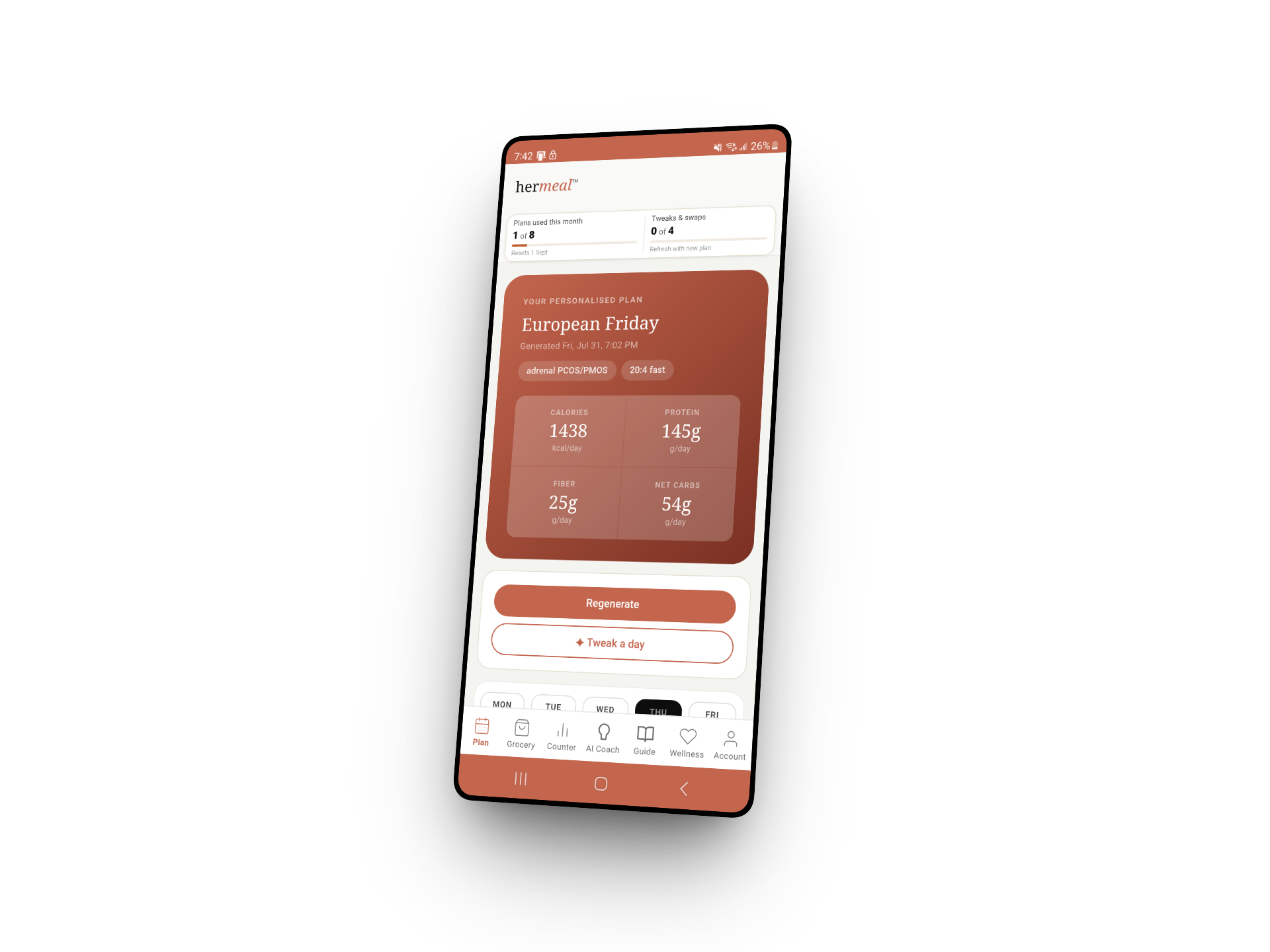 HerMeal app — personalised PCOS meal plan on your phone